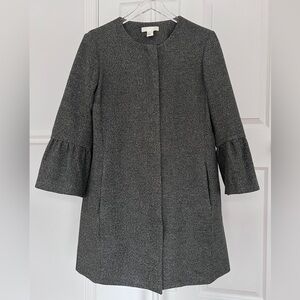 H&M gray jacket collarless zip front ruffled bell sleeves Women's US8 EU38